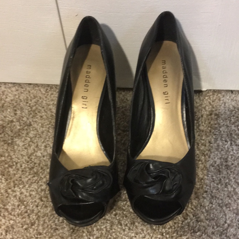 Peeptoe Black Platform Heels Pumps Size 7.5M